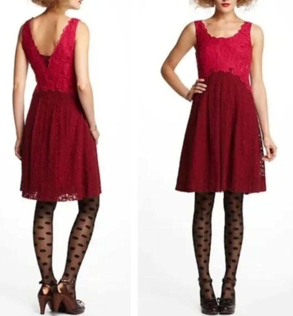 Anthropologie Moulinette Soeurs Carmindy Dress Pink Burgundy Lace 4 New